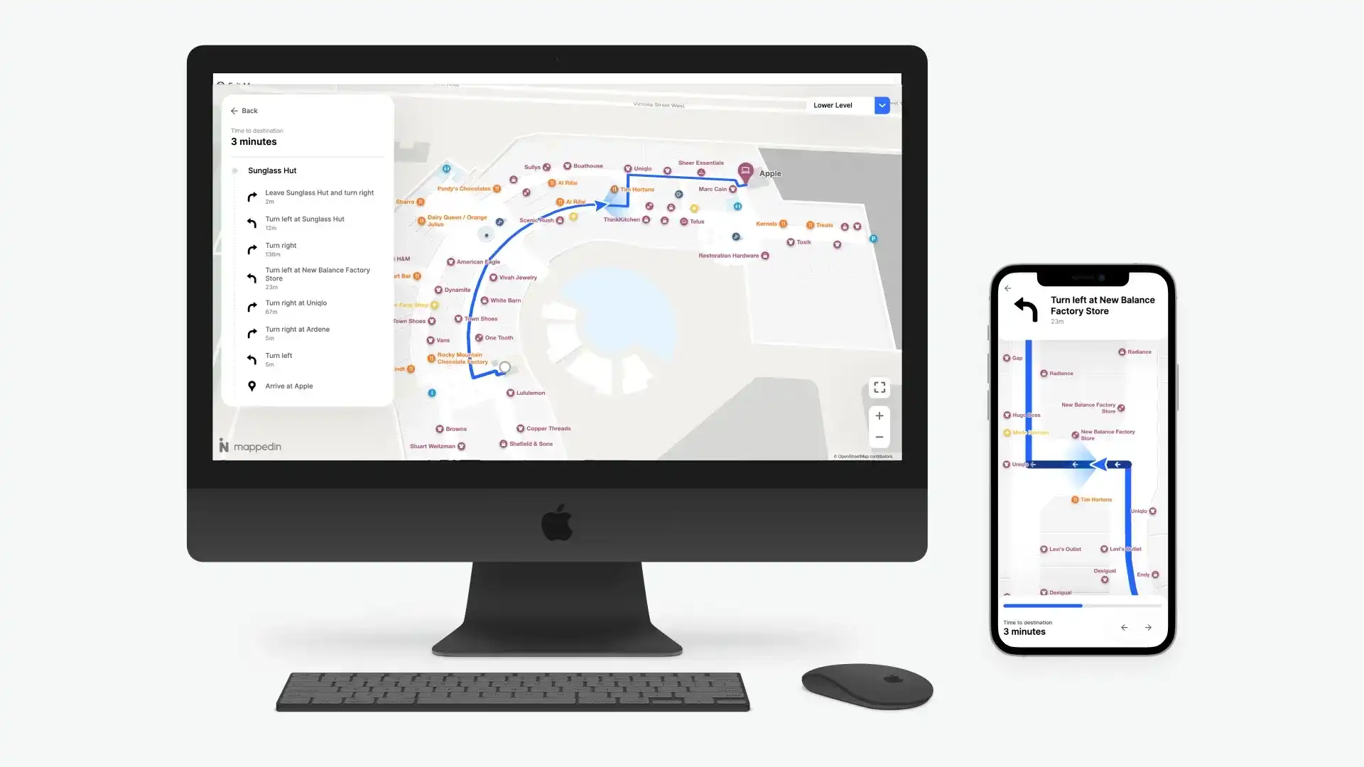 Digital map displayed on various devices