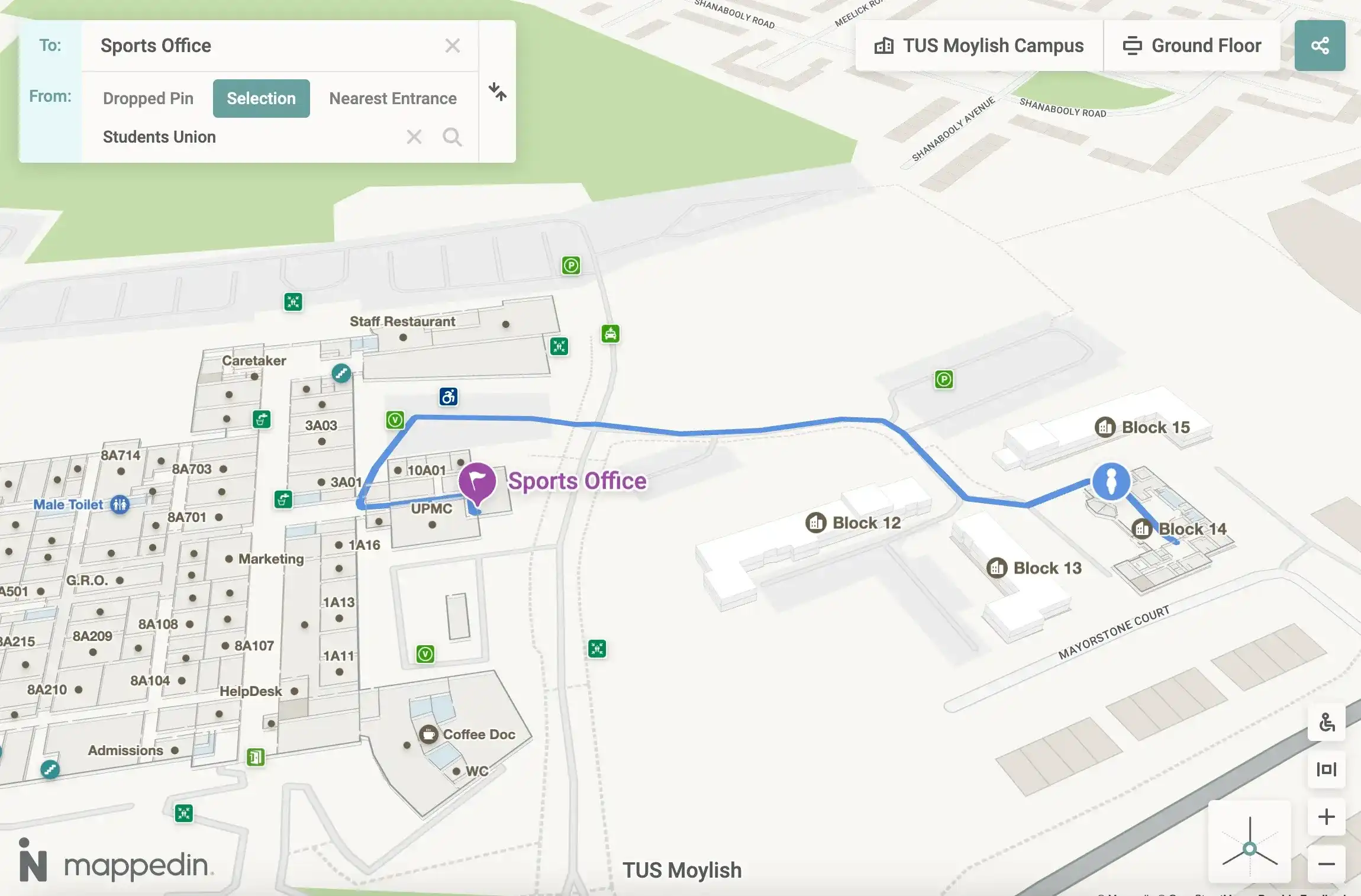 Map showing campus navigation