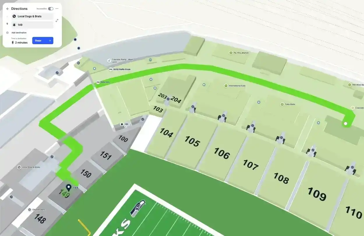 Stadium directions on a digital map