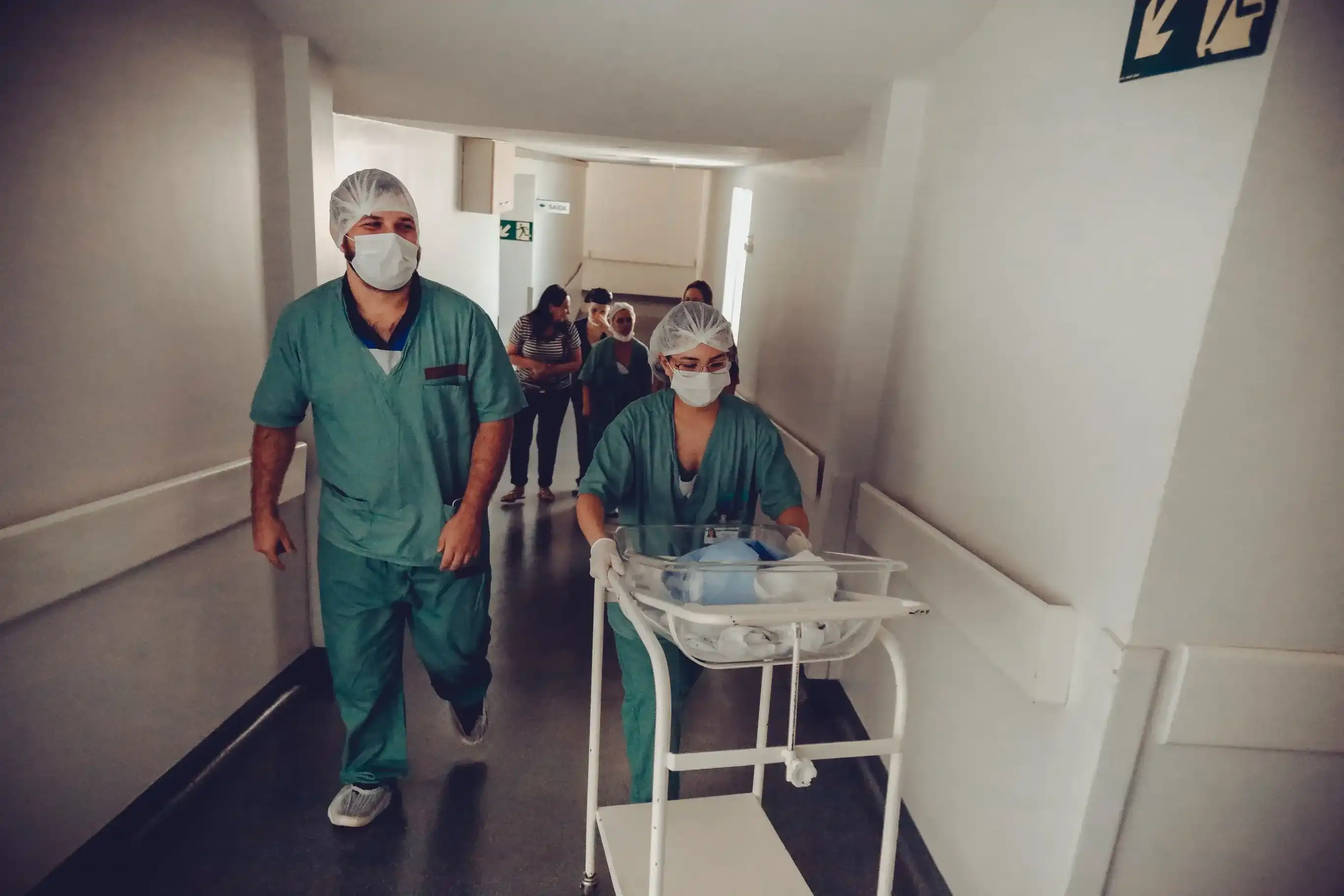 Doctors in hospital corridor