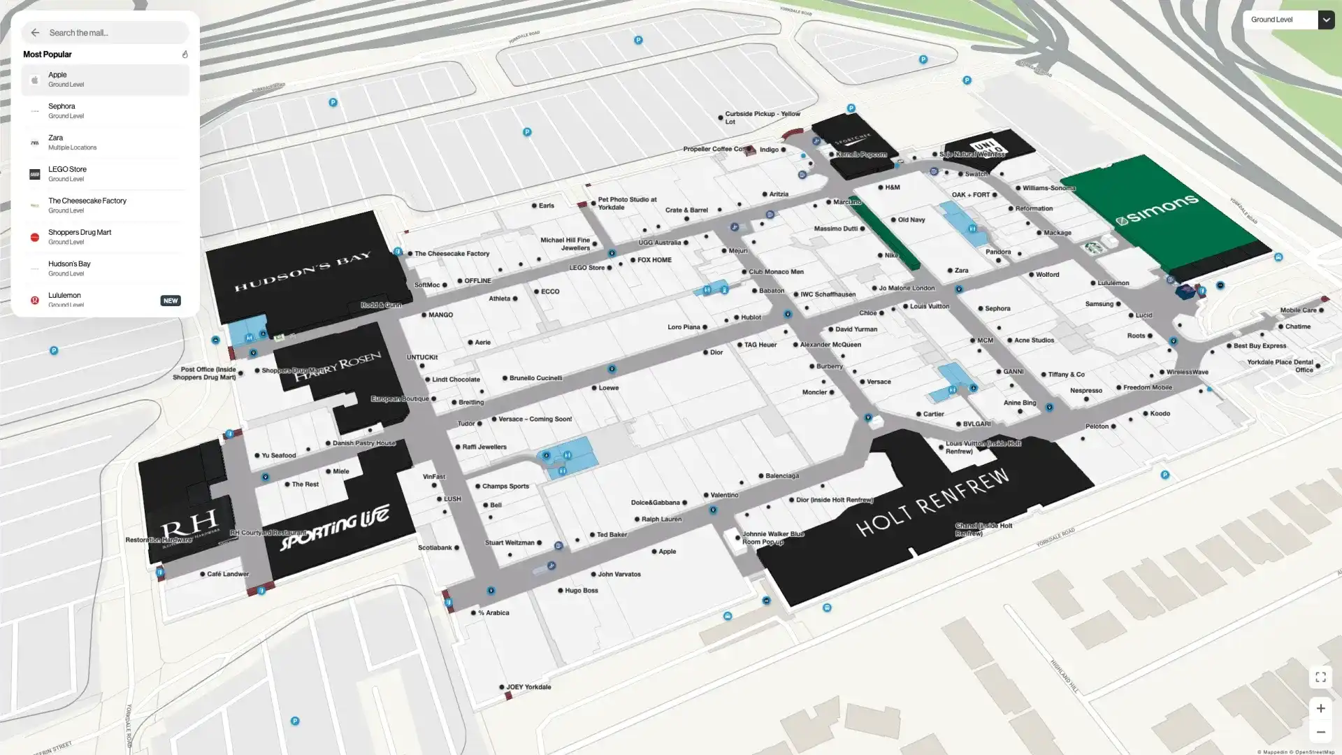 Digital map of a shopping mall